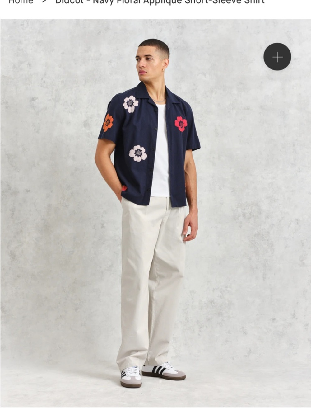Wax London Didcot - Navy Floral Applique Short-Sleeve Shirt
